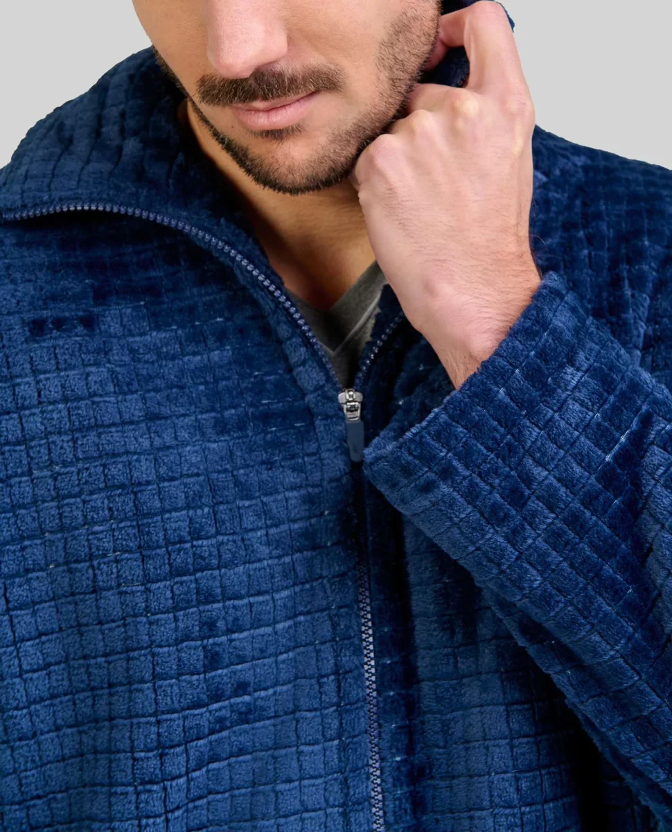 Bata hombre corta cremallera jacquard marino - Imagen 3