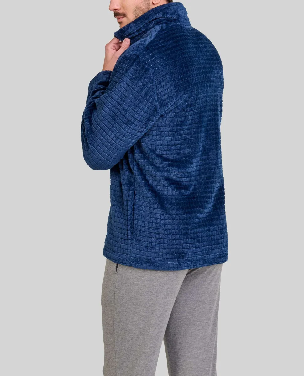 Bata hombre corta cremallera jacquard marino - Imagen 4