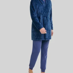 Bata hombre corta jacquard cuadros marino