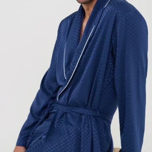 Bata hombre larga jacquard marino cuadritos