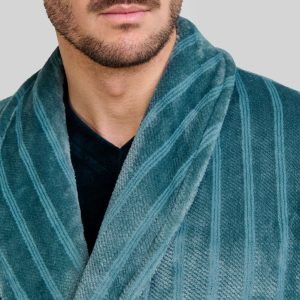 Bata larga hombre verde jacquard rayas