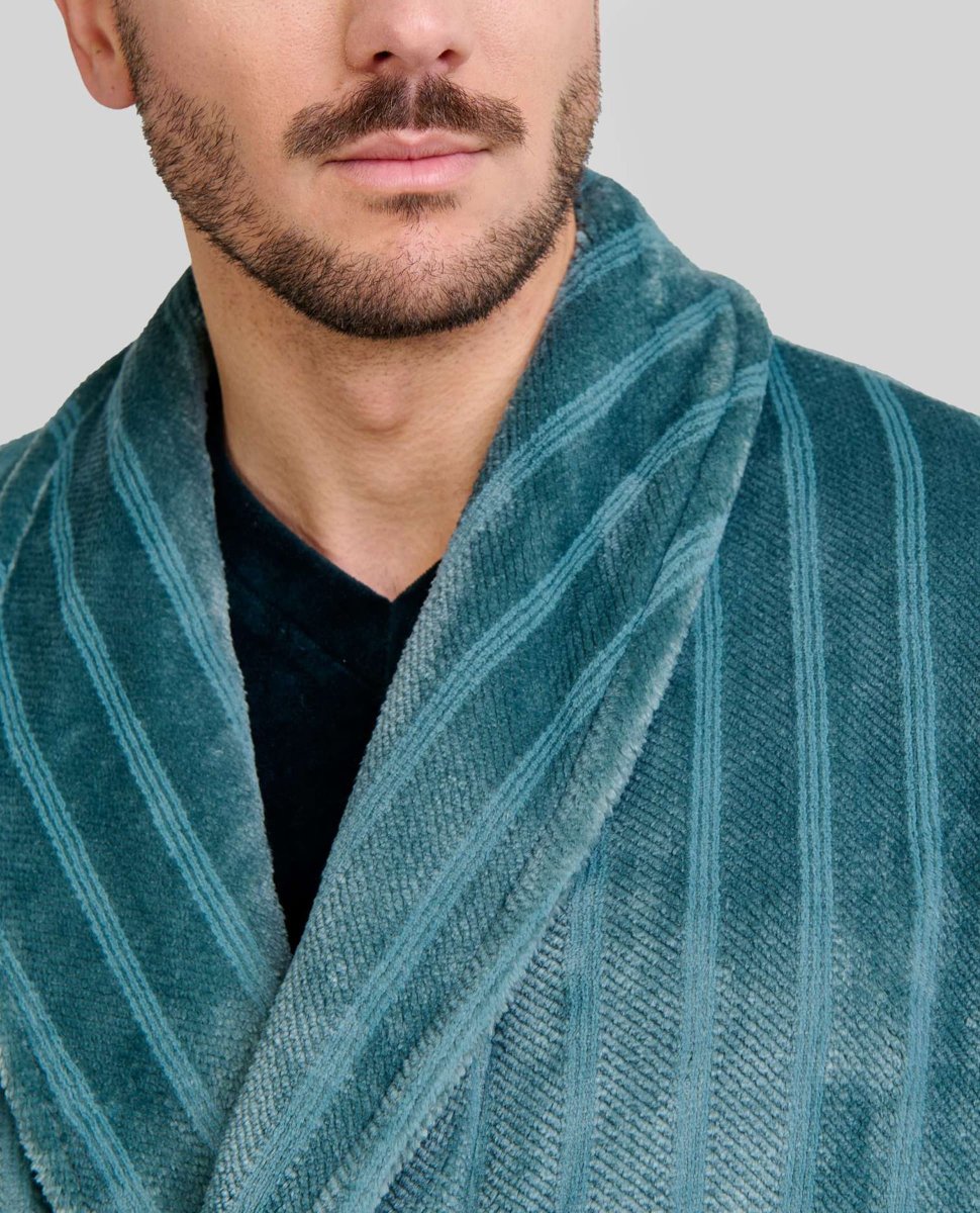 Bata larga hombre verde jacquard rayas - Imagen 2