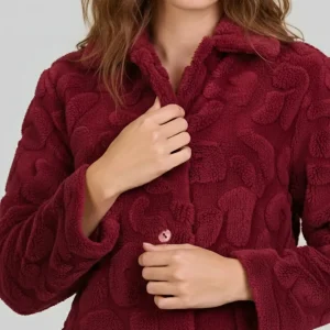 Bata larga mujer abotonada jacquard granate