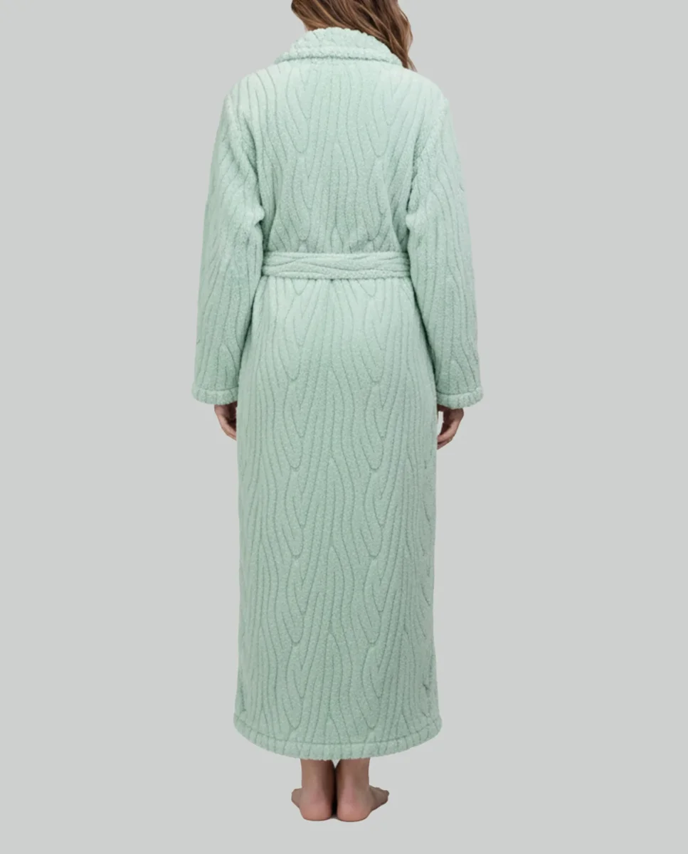 Bata larga de mujer abotonada jacquard verde - Imagen 4