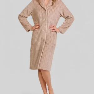 Bata larga abierta mujer Jacquard camel