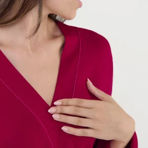 Bata larga mujer cruzada modal granate