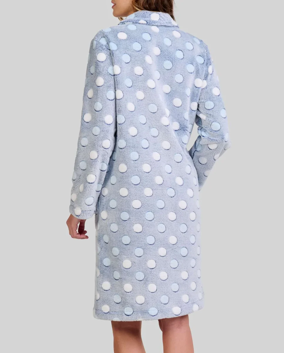 Bata mujer larga abierta botones celeste topos relieve - Imagen 4