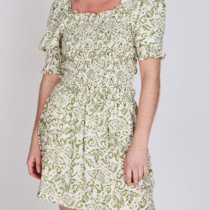 Vestido Manga Globo Magnolia Verde Print Eclipse