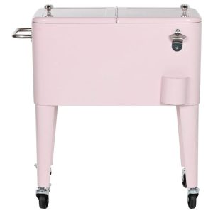 Nevera Portátil Vintage con Ruedas y Abrebotellas Rosa