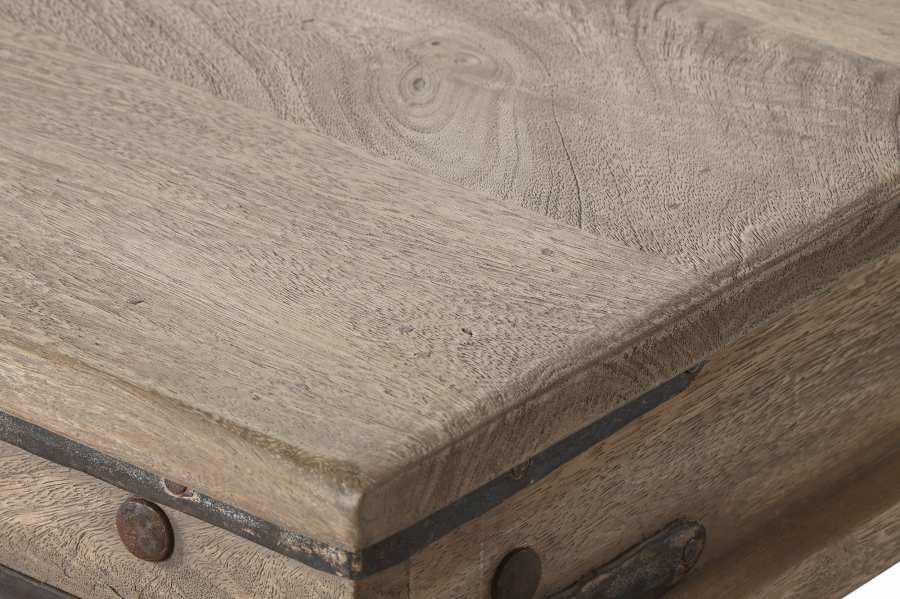 Mesa de Centro Rústica Colonial de Madera Maciza con Detalles Metálicos - Imagen 5