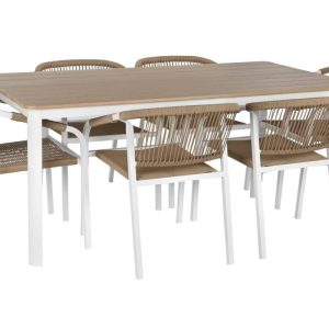 Conjunto Comedor Exterior Aluminio y Resina Roble con 6 Sillas