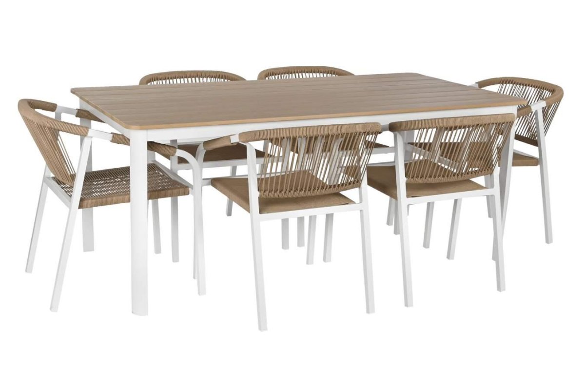 Conjunto Comedor Exterior Aluminio y Resina Roble con 6 Sillas