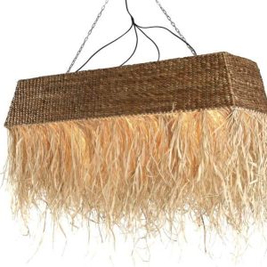 Lámpara Colgante de Fibras Naturales con Flecos Decorativos