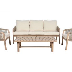 Conjunto de Sofá de Jardín y Sillones en Madera de Acacia y Cuerda
