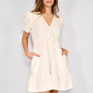 Vestido Corto Mangas Globo Claire Blanco