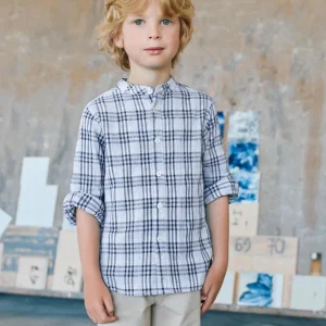 Camisa niño cuadros azul manga larga ZKBAP0302_26015