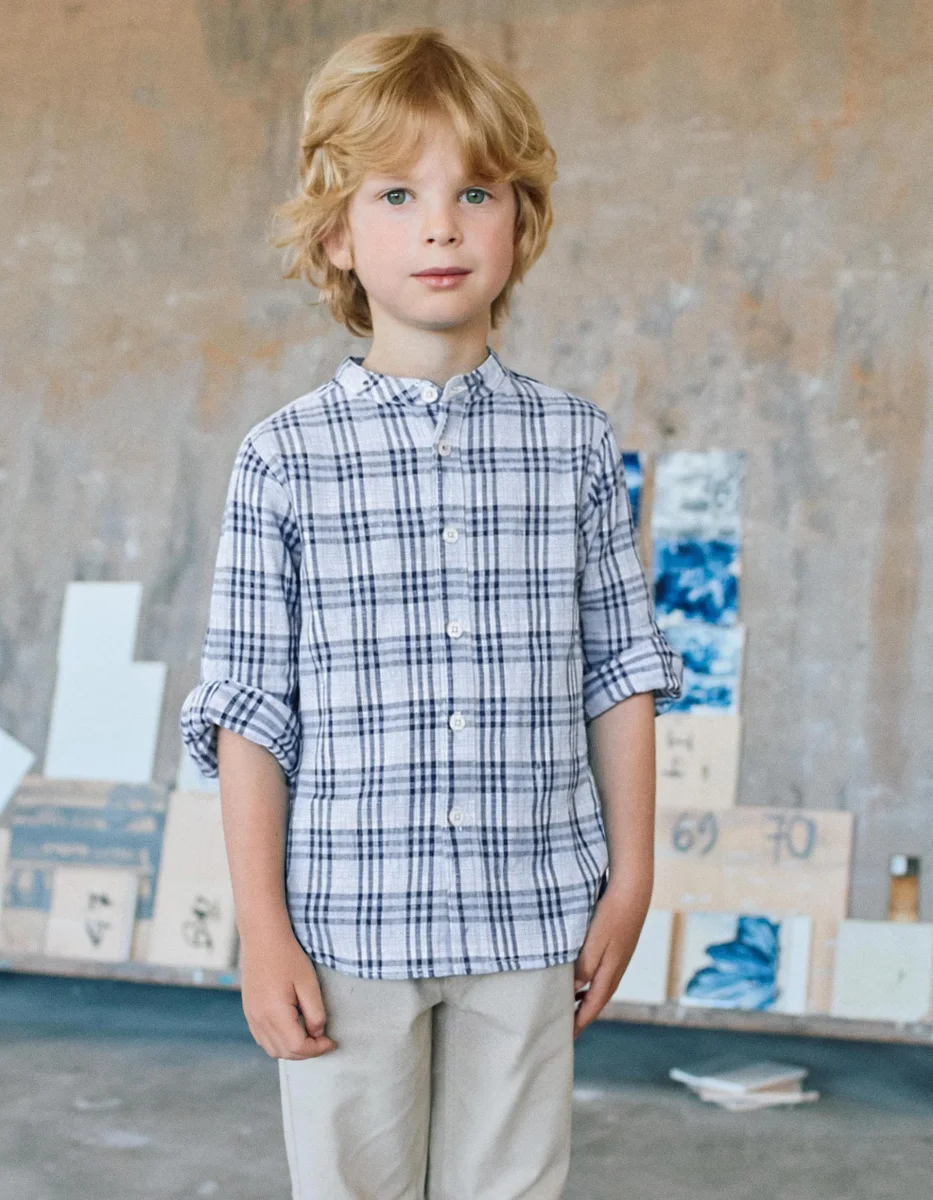 Camisa niño cuadros azul manga larga ZKBAP0302_26015