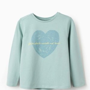 Camiseta niña Zippy verde agua con corazón