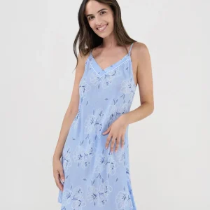 Camisón corto de tirantes celeste de flores