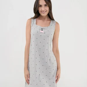 Camisón corto de tirantes anchos gris estampado