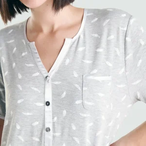 Camisón verano gris manga corta plumas