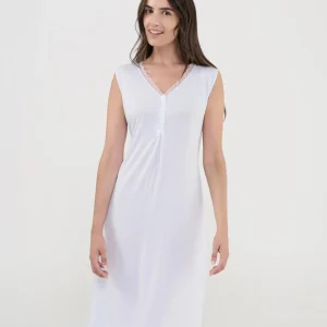 Camisón lencero corto sin mangas cuello botones puntilla