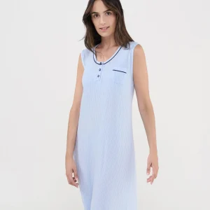 Camisón corto sin mangas canalé celeste
