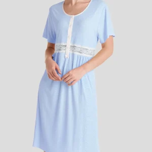 Camisón verano canalé puntilla de manga corta