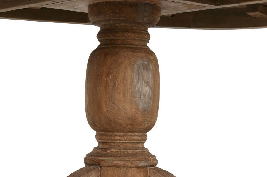 Mesa comedor ovalada de teca maciza con doble soporte torneado - Imagen 4