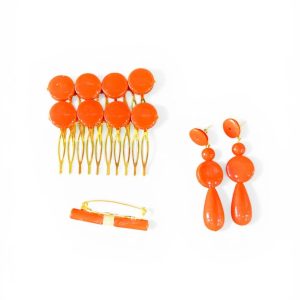 Conjunto flamenca peina, broche y pendientes color coral