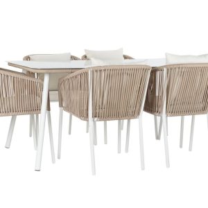 Conjunto de Comedor Exterior Faro de Aluminio y Cuerda Beige