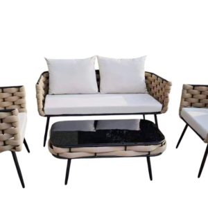 Conjunto Sofá de Jardín: 2 Sillones, Sofá Doble y Mesa de Centro