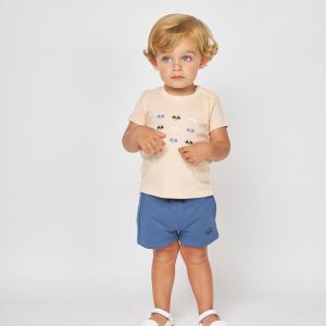 Conjunto niño Spagnolo camiseta beige y short azul Ref 608S