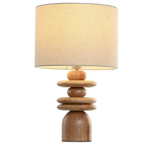 Lámpara de Sobremesa Lino y Madera Hevea Diseño Tótem