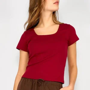 Polera Escote Cuadrado Eva Burdeo