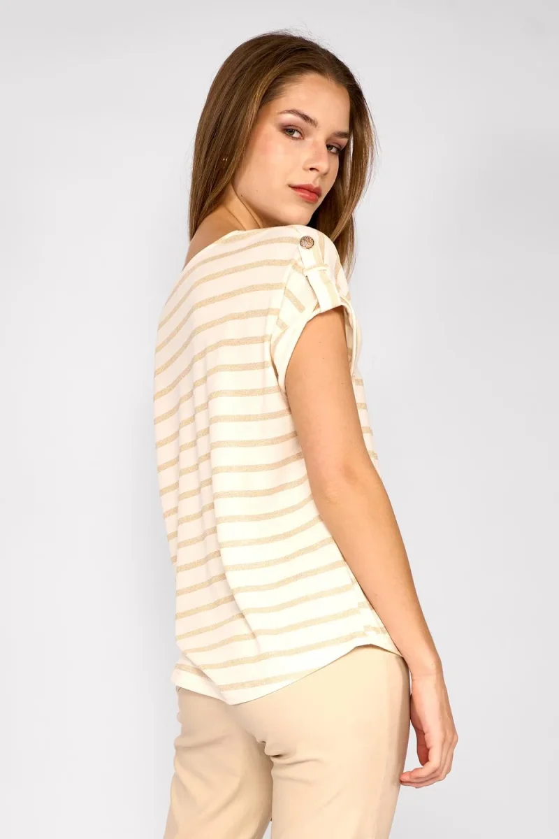 Polera Rayas Lurex Sofía Beige/Blanco - Imagen 3