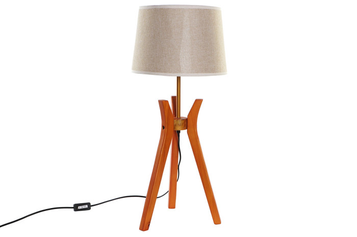 Lámpara de Sobremesa Trípode Madera y Latón Beige - Imagen 3