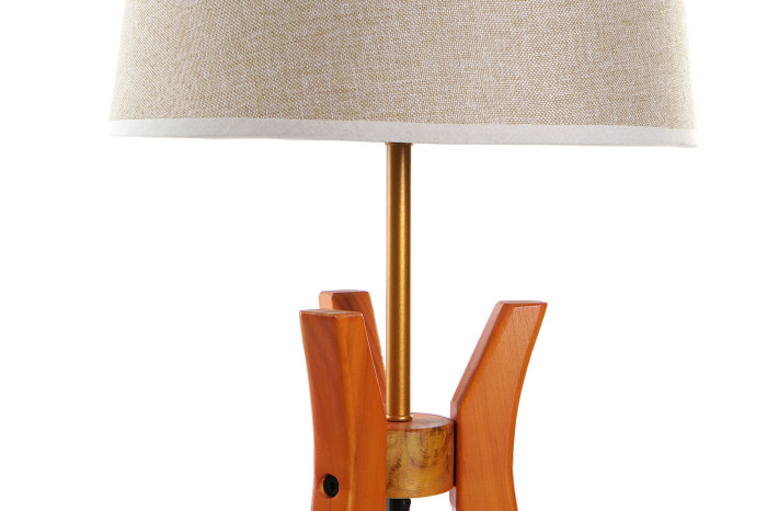 Lámpara de Sobremesa Trípode Madera y Latón Beige - Imagen 4