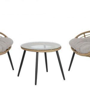 Conjunto de Jardín Set Sea Side con 2 Sillones y Mesa Auxiliar de Ratán Sintético y Metal