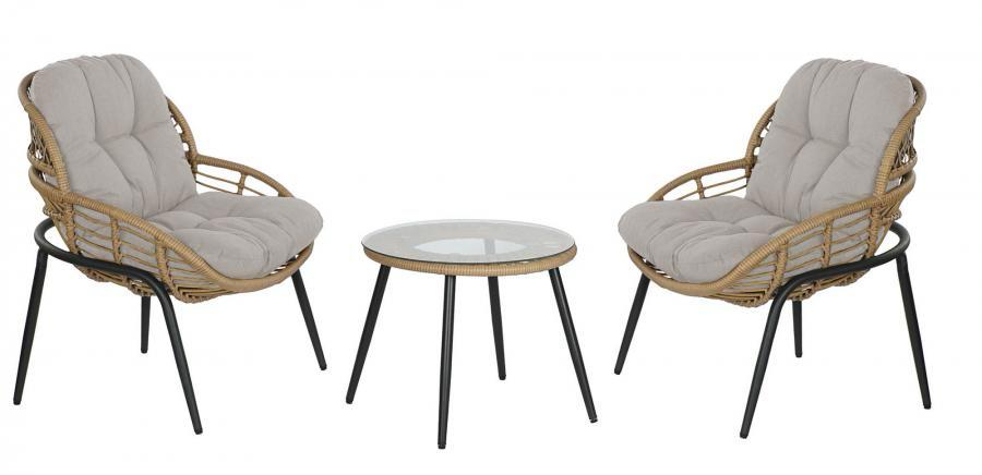 Conjunto de Jardín Set Sea Side con 2 Sillones y Mesa Auxiliar de Ratán Sintético y Metal