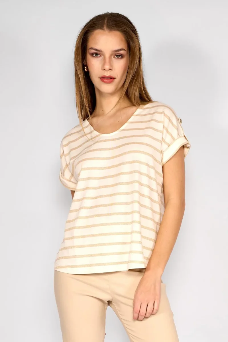 Polera Rayas Lurex Sofía Beige/Blanco - Imagen 2