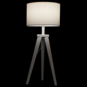 Lámpara de Sobremesa Trípode Madera Blanca y Pantalla Cilíndrica