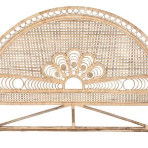 Cabecero de Cama Artesanal en Bambú y Ratán Natural con Diseño de Arco y Motivo de Abanico