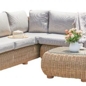 Conjunto Sofá Esquinero Exterior Ratan Sintético Gris