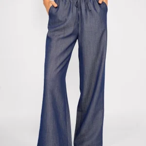 Pantalón Ancho Efecto Lino Alana Azul