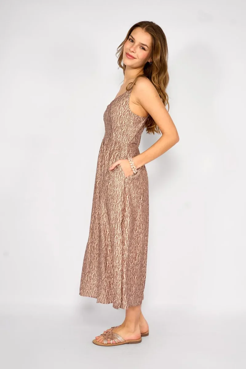 Vestido Midi Estampado Jacinta Beige