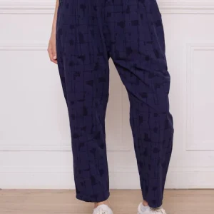 Pantalon bleu en coton et viscose