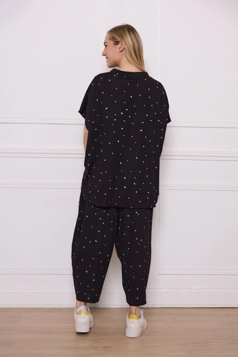 Blouse noire manches courtes à motifs - Imagen 4