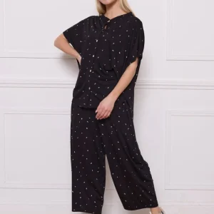 Blouse noire manches courtes à motifs