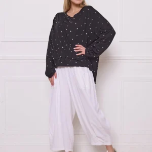 Blouse noire manches longues à motifs